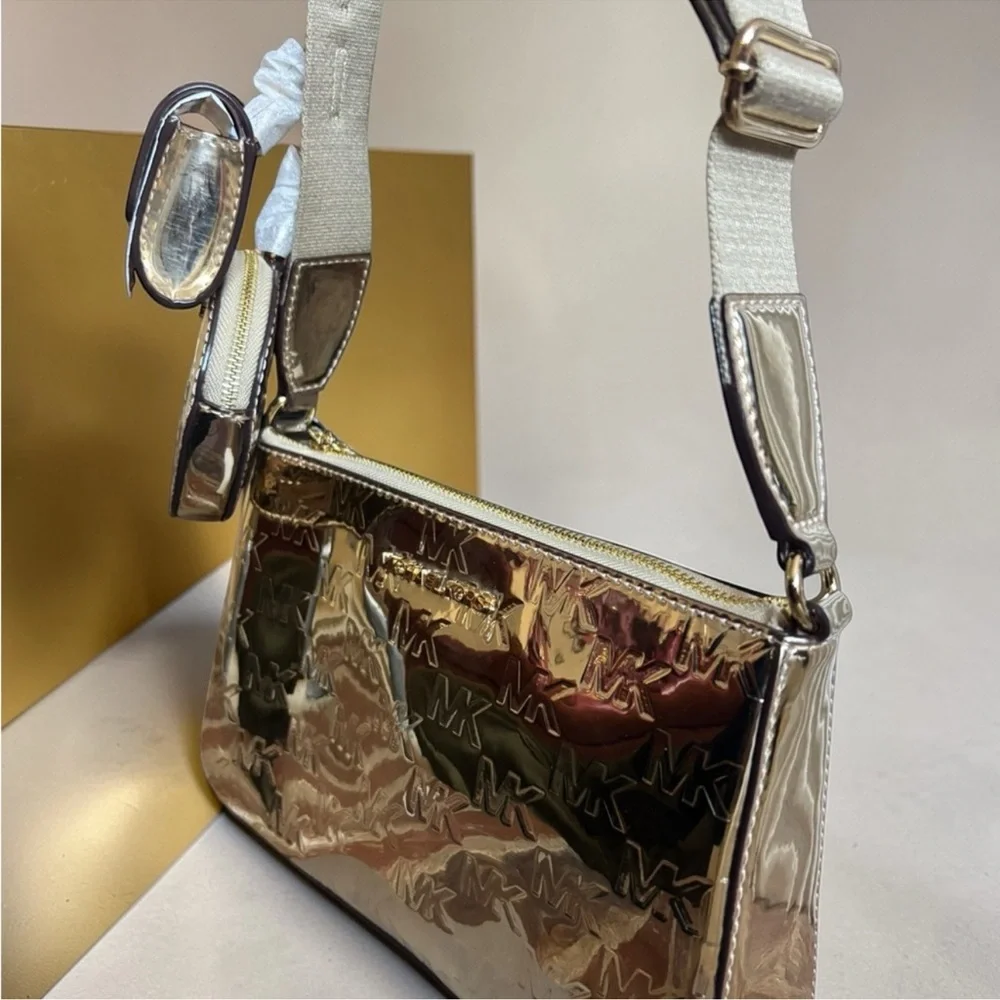 Michael Kors Metallic Gold MK Embossed Crossbody with Coin Pouch - Picture 3 of 4